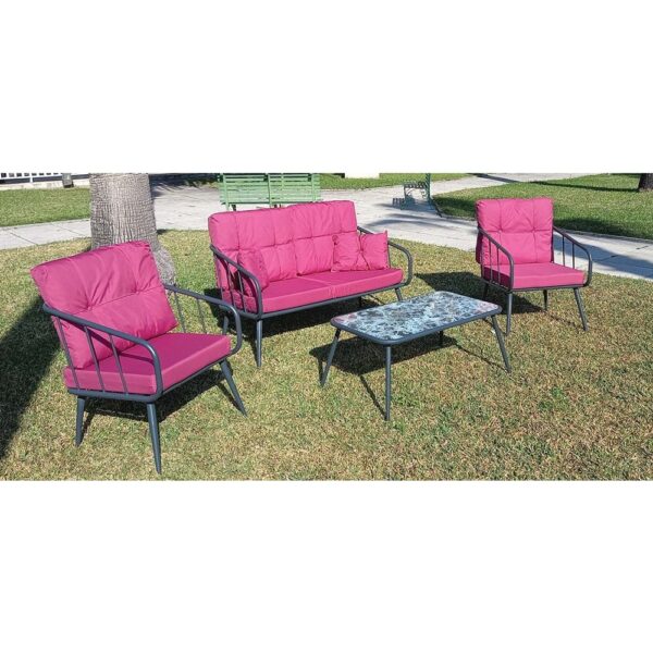Outdoor Sofa Set Furniture BM30 Grey+Cushion Pink