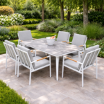 Outd Dining Set CC 1+6 C-J24002 White +Cush Grey