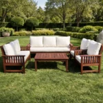 Outdoor Sofa Set Furniture 094/8 Wood + Cush Beige