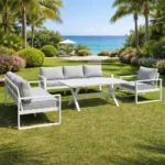 outd sofa set Furniture 7402-8 WHITE +CUSHION GREY