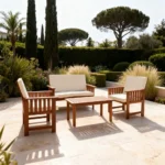 Outd Sofa Set Furniture 042 Wood 2+1+1+Table Beige