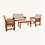 Outd Sofa Set Furniture 042 Wood 2+1+1+Table Beige - Image 2