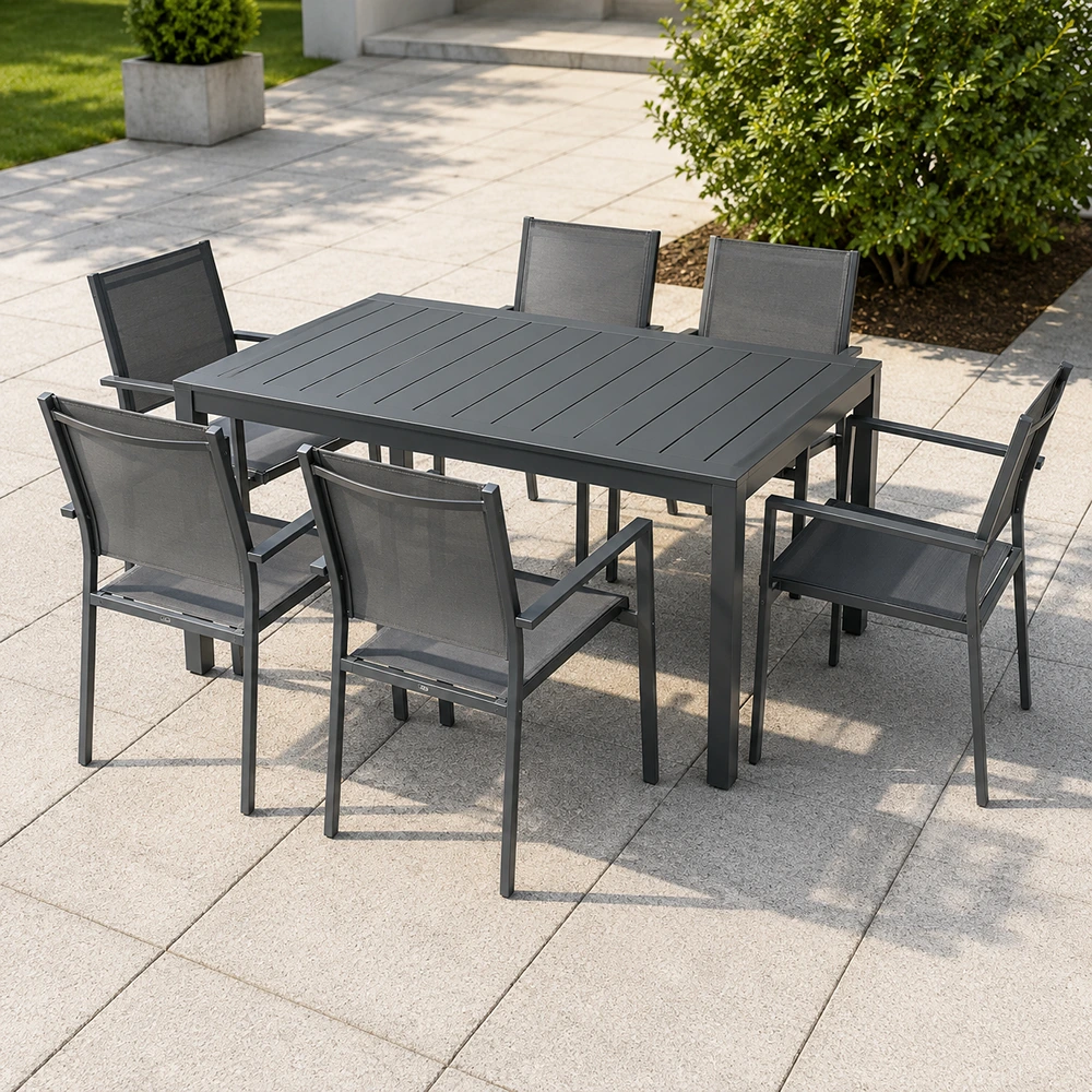 70102FUR0115_0.webp Outdoor Dining Set FF 4509/5017-6 dark gray - Image 1
