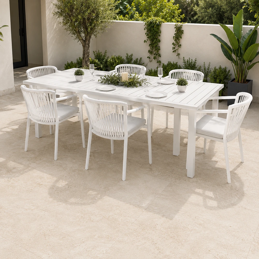 OUT-DNST-FUR-0041_0.webp Outdoor Dining Set FF 7436/PP923A-8 White - Image 1