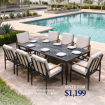 Outd Dining Set CC 1+8 C-J24002 Grey +Cush Off Wh