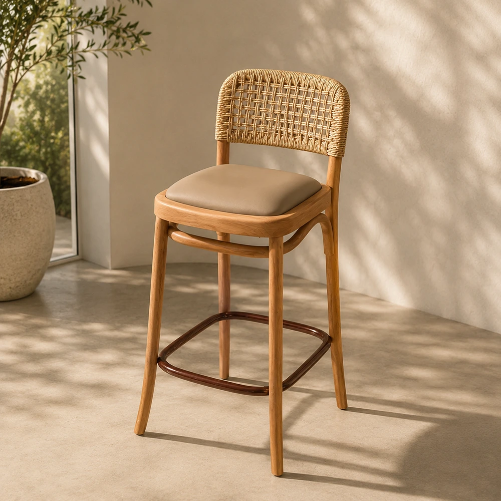 70103FUR0009-_0.webp Set of 2 Bar Chairs DI DF25-RA-02 Teak Wood - Image 1