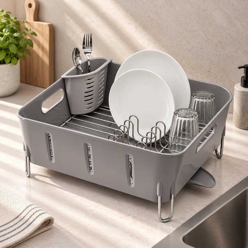 30901SIH0006_0 Compact Dishrack Simplehuman Grey Plastic KT1106 - Image 1