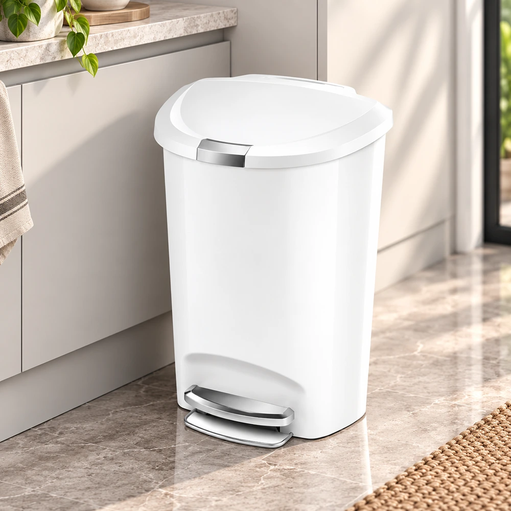 31001SIH0008_0 Semi Round Pedal Bin Simplehuman Plastic White - Image 1