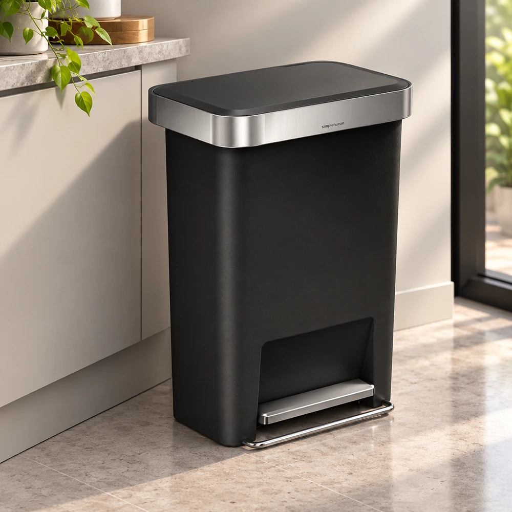 31001SIH0017_0 Rect. PedalBin Simplehuman Plastic Black CW1385CB - Image 1