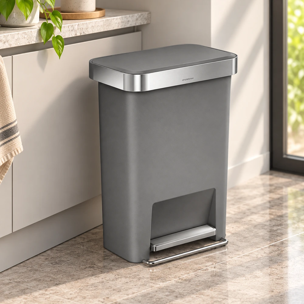 31001SIH0018_0 Rect. PedalBin Simplehuman Plastic Grey CW1386CB - Image 1